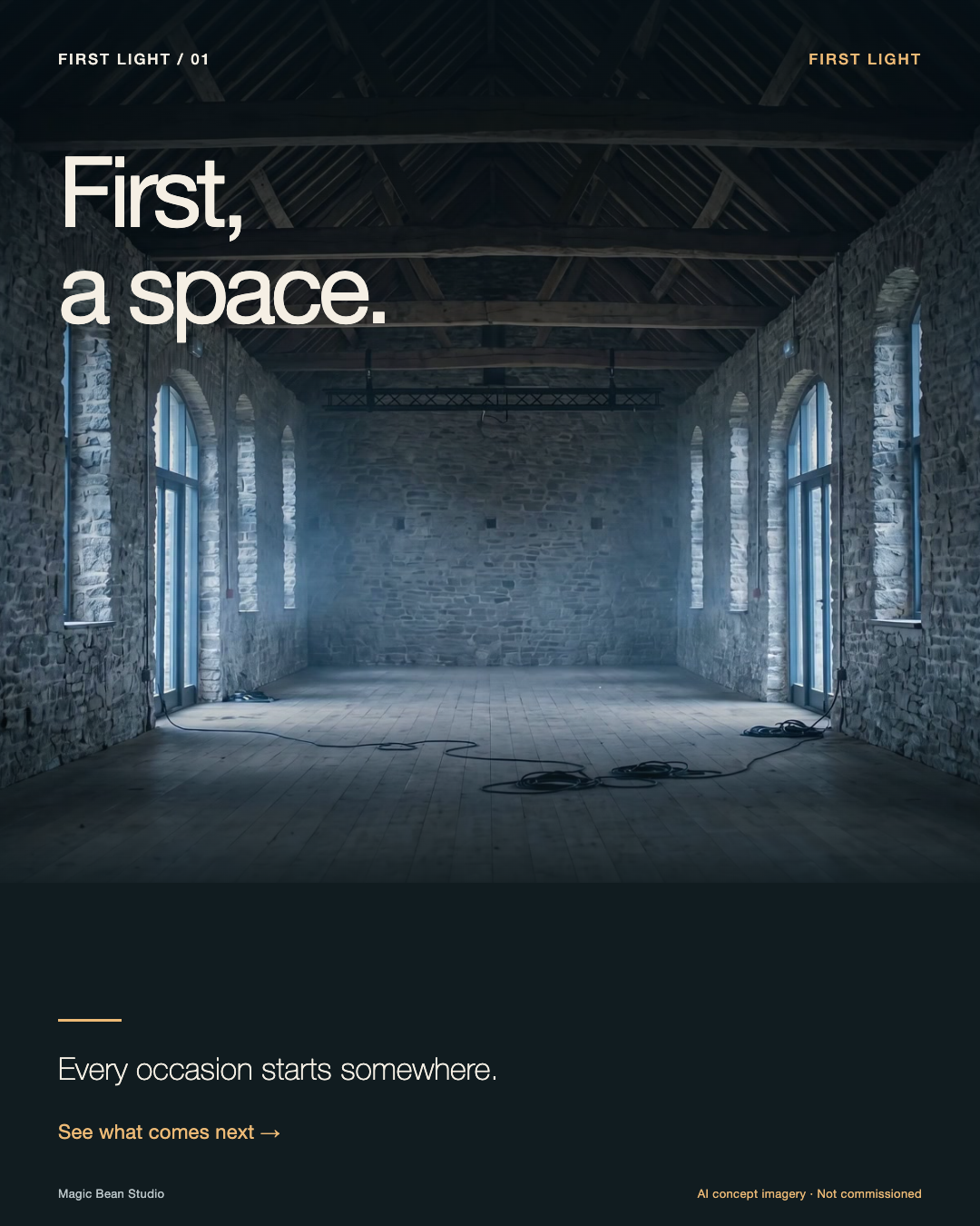 Slide one: First, a space. An empty stone barn