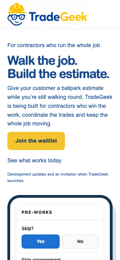 TradeGeek live website captured on a mobile screen